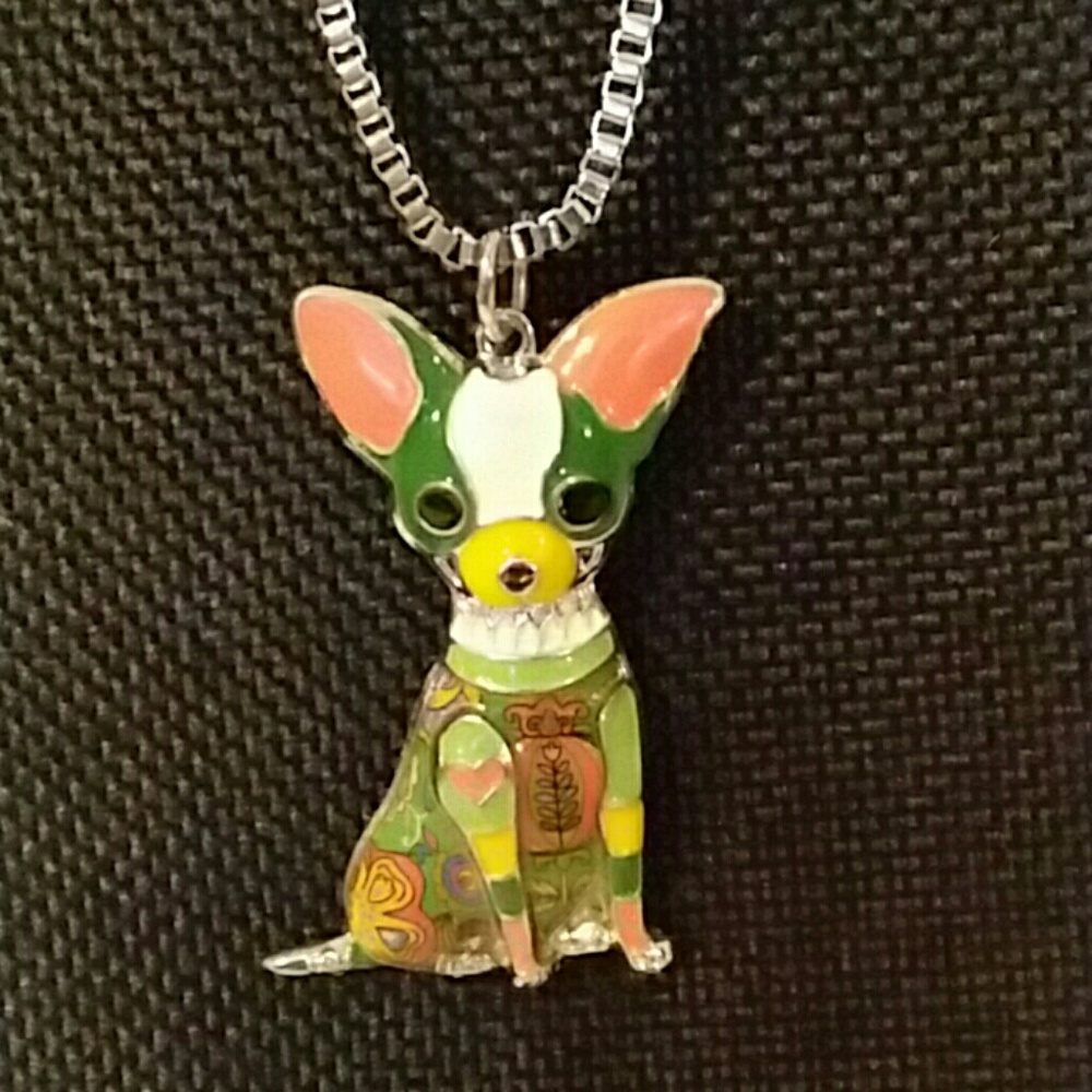 Bonsny Chihuahua Enameled Pendant Necklace